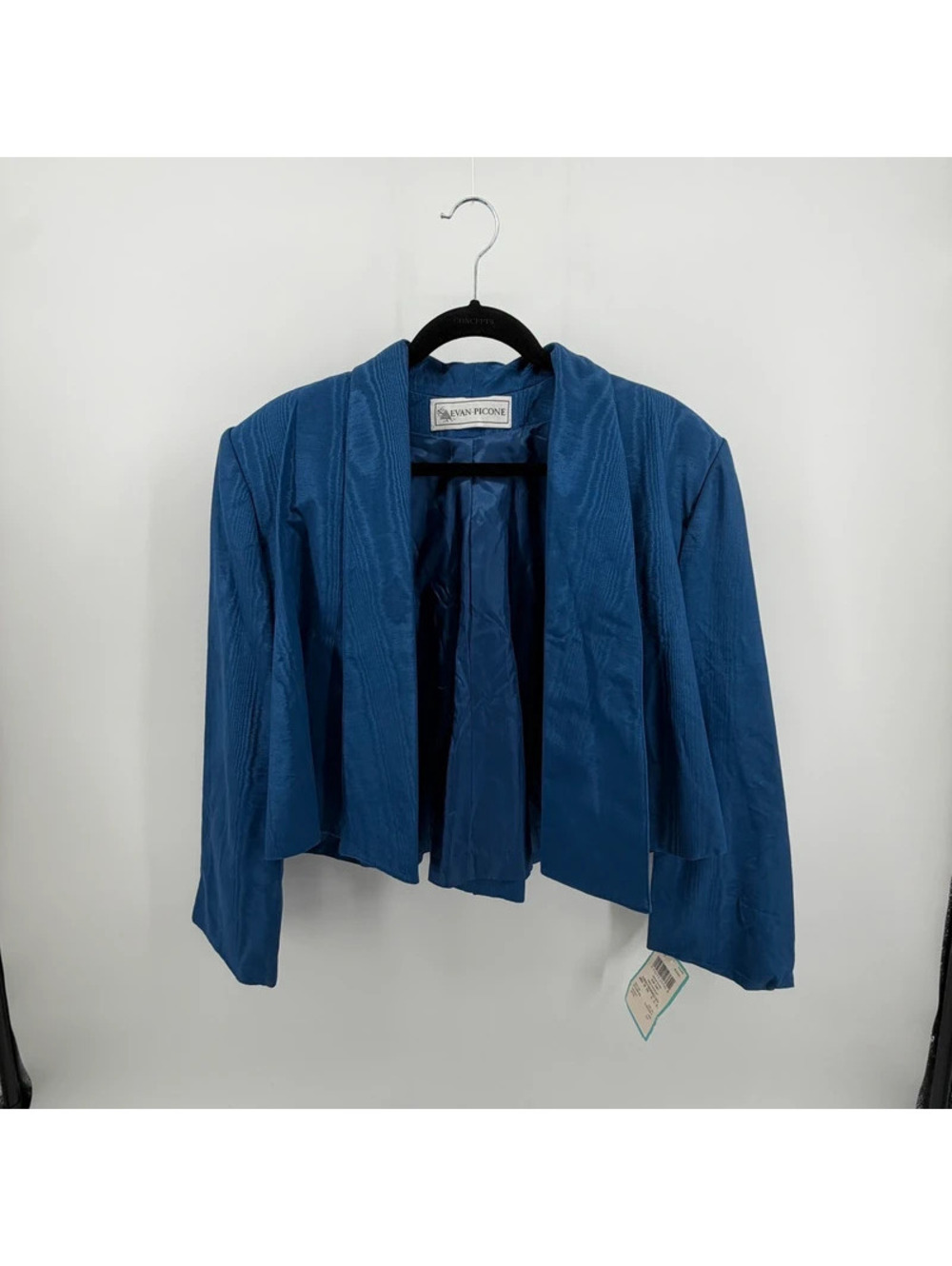 Vintage Evan-Picone Blue Moiré Cropped Jacket Size 10 USA Union Made